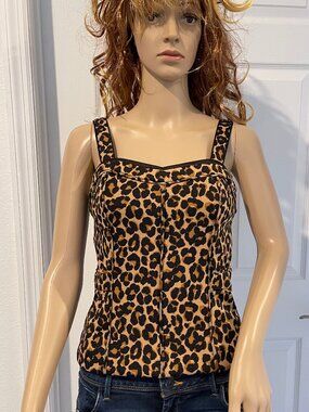 White House Black Market Brown Leopard Print Bustier Corset Straps Sz 2 EUC